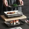 Plato de Sushi Estilo Japonés Patrón de Piedra Simple Plato Cerámico Largo Cuadrado Plato para Dim Sum Hotel Personalizado Mesa para Pasteles y Snacks