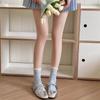 Calcetines de primavera y verano para mujer, calcetines con lazo apilados, calcetines de tubo medio de malla fina de algodón con cabeza cosida sin hueso, calcetines blancos pequeños de estilo académico para mujer