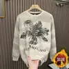 Moletom Grosso com Gola Careca, Forrado com Lã, Estilo Americano Tendência para Homens com Design Floral Mandala, Camiseta Básica Casual Versátil Rasgada