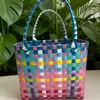 Bolsa de Palha Tecida à Mão em PP Color Block, Bolsa Tote Cesta Quadrada, Bolsa Casual de Férias para Praia para Mulheres