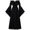 Vestido Medieval de Algodão e Linho para Halloween com Mangas Flare Caídas nos Ombros, Ajuste na Cintura e Saia Longa para Fantasia de Cosplay Feminina
