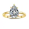 Anel de Moissanita em Forma de Gota de Pera Mais Vendido Transfronteiriço, Cravação de Anel Feminino de Cinco Garras, Banhado a Ouro 18K, Anel de Joia Simples de Prata 925