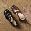 Sin Tacones Caídos Elegantes Combinación Total Cuero Texturizado de Piel de Vaca Correa Cruzada Mary Jane Primavera 2025 Tacón Alto Grueso Punta Redonda Cuero Genuino Zapatos de Una Capa para Mujer
