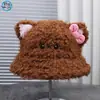 Nuevo Sombrero de Pescador de Ala Pequeña Cálido de Felpa Dulce y Lindo Decorado con Lazo para Viajes al Aire Libre