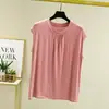 Chal de algodón Bitton para mujer, nuevo de verano, cuello redondo, con diseño plisado, color liso, sin mangas, fino, top base ajustado