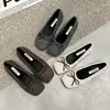 Ropa de abrigo de primavera, zapatos Mary Jane para ir al trabajo, zapatos planos nuevos, zapatos planos de gamuza de punta cuadrada para principios de temporada para mujer, estilo retro de suela única 2026