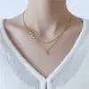 Colar Feminino Ins Simples Camada Dupla Diamante Único Titânio Fresco Corrente de Clavícula Estilo Coreano Design Moderno Acessório para Corrente de Pescoço