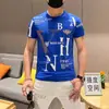 Explosões Douyin Versão Europeia Primavera e Verão Tencel Seda de Jade Camiseta Masculina de Manga Curta com Gola Redonda