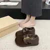 Mocassins Muller sapatos de algodão retrô bonitos sola grossa fivela dupla inverno sapatos de algodão engrossados femininos Radegaj veludo quente roupa externa