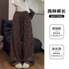 Calça Larga com Strass Estrela Feminina Outono Inverno Nova Tamanho Plus Size Com Bolsos Calça de Perna Tesoura Drapeada Cintura Alta Calça Reta Emagrecedora