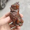 Colección Antigua de Adornos de Cuerno de Fuego de Boj Tallado Piezas Sólidas de Madera Tallada de Bestia Auspiciosa Unicornio Piezas de Mano Manualidades Mascota Accesorios