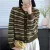 Cárdigan de Punto Rayado Juvenil Casual con Cuello Redondo para Mujer, Nuevo Abrigo Suéter Top Holgado Adelgazante Otoño/Invierno 2026