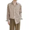 Camisa de manga larga a rayas para primavera y otoño, moderna y elegante para hombre, con un ambiente fresco y artístico, casual y cómoda, estilo japonés, y que irradia un aura relajada y elegante.