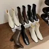 Nuevas Botas Negras Ajustadas Estilo Coreano con Punta Cuadrada, Tacón Grueso, Tacón Alto, Botas Elásticas, Botines Ajustados y Elegantes para Mujer, Botines de Media Temporada para Primavera y Otoño