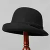 Sombrero Pequeño Gris de Lujo con Borde Enrollado de Lana para Mujer, Sombrero de Pescador de Moda para Otoño e Invierno que Adelgaza el Rostro, Sombrero de Fieltro para Hija en el Extranjero