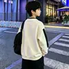 Sudadera de otoño para niño con bloques de color y estampado de letras, cuello redondo, suéter casual moderno de manga larga para niños mayores