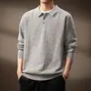 Tejido de Punto de Lujo Retro con Solapa Texturizada Plegada para Hombre, Nuevo Estilo Old Money Casual de Otoño e Invierno, de Manga Larga para Viajes Diarios