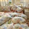 Estilo Coreano Fresco Lazo Agradable a la Piel Algodón Lavado Juego de Cama de Cuatro Piezas Funda Nórdica Dormitorio Cama Individual Juego de Tres Piezas