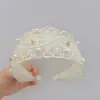 Diadema Ancha de Encaje Perla y Pedrería para Mujer para Cubrir Cabello Blanco, Banda para el Cabello Transpirable, Diadema con Pinza Antideslizante Dentada