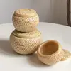 Lata de chá de bambu artesanal cesta de bambu redonda de camada dupla lanches de chá frutas frutas secas lanche sobremesa cesta de armazenamento de presente de bambu