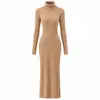 Vestido Largo de Punto de Cuello Alto para Mujer de Navidad y Año Nuevo amazon Vestido Elástico de Canalé Vestido para Fiesta Navideña