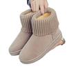 Botas de Neve Femininas de Lã Planas Botas Curtas Europeias e Americanas Plataforma Impermeável Sola Grossa Salto Baixo Forradas com Lã Quentes Sapatos de Algodão Novas Botas para Mulheres