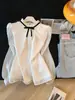 Nueva Blusa de Gasa con Cuello Alto y Adorno de Lazo para Mujer, Corte Holgado con Mangas Largas Abullonadas