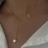 Amazon Transfronterizo Nuevo Colgante de Corazón Brillante Cadena en Forma de Y Llena de Diamantes Collar Lariat de 26 Letras Joyería de Moda para Mujeres