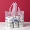 Saco Personalizado para Embalagem de Cerveja Plástico PE Transparente Bolsa de Mão Espessada Saco de Embalagem Plástico para Bebida para Levar com Logo Impresso