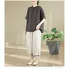 Foto Real de la Nueva Camisa Fina de Algodón y Lino con Estampado de Lunares Estilo Artístico de Manga Corta Casual Simple para Mujer Verano 2026