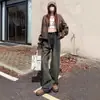 Jeans de Pierna Ancha con Forro de Polar Gris Cemento para Mujer Otoño e Invierno 2024 Nuevos Ajustados Plisados Rectos de Boca Ancha Pantalones Maillard