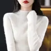 Otoño e Invierno Nuevo Transfronterizo Interior Cálido Tejido Base Camiseta Top Moda Elegante Femenina Perforación Caliente Suéter de Cuello Alto Medio para Mujer