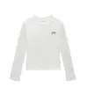 Camiseta de mujer gris de manga larga y cuello redondo, estampado simple de lazo de otoño, corte ajustado, versátil, top de moda, camiseta básica