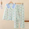 Pijamas para meninas primavera e outono novo terno de manga comprida com lapela roupas para casa infantil cardigan roupas para casa crianças médias e grandes
