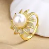 Nuevo Anillo de Perla Ajustable para Mujer, Elegante y de Alta Gama Anillo para Dedo Índice de Girasol, Joyería Exagerada de Espejo Cruzado