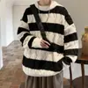 Suéter listrado masculino inverno novo engrossado solto preguiçoso vento torção suéter design manga longa base suéter