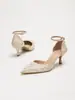 Zapatos de tacón alto de moda silenciosos para mujer de 6 cm 8,5 cm con punta fina, parte trasera hueca, tacones de aguja elegantes y correa en el tobillo