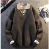 Camisa Polo Cuello de Pico Tejido Cardigan para Hombre Chaqueta Estilo Old Money Punto de Alta Gama Otoño e Invierno Venta al por Mayor de Fábrica Transfronteriza