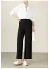 Calça Elegante de Nove Pontos com Barra Reta para Mulheres, Primavera e Outono, Estilo Coreano Emagrecedora Casual Preta, Calça de Lã Acetato