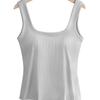 Camiseta sin mangas de estilo europeo y americano con hombros anchos, cuello cuadrado y almohadillas en el pecho, Camiseta sin mangas versátil para usar como prenda exterior, Camiseta sin mangas acanalada de talla grande para mujer