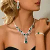 Set de Joyería de Moda Europeo y Americano Transfronterizo para Mujer, Collar Deslumbrante de Pedrería, Pendientes, Pulsera, Anillo, Joyería con Forma de Lágrima