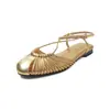 Sandalias de tacón bajo elegantes de diseño único estilo francés con punta redonda y detalles tejidos calados para mujer, verano 2026