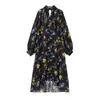 Vestido Largo Holgado de Malla Estampada de Manga Larga para Mujer Estilo Europeo y Americano Primavera 2025 9282