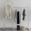 Estante de Exhibición de Ropa de Acero Inoxidable Brillante de Pie para Tienda de Ropa de Mujer, Soporte de Exhibición Colgante Lateral