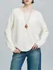 Blusa de Tricô Leve de Algodão com Bambu e Linho para Mulheres, Verão 2025, Gola Redonda, Caimento Solto, Estilo Relaxado