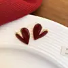 Serie Roja~Aretes de Gota de Aceite en Forma de Corazón, Aretes de Botón Vintage de Lujo Ligero de Gama Alta, Aretes de Moda Otoño e Invierno, Venta al por Mayor de Nicho