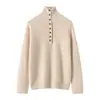 Suéter de Cachemira de Diseñador Otoño/Invierno 2026 para Mujer, Tejido de Lana con Botones de Contraste de Color, Corte Holgado