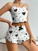 Amazon Mais Vendido Internacionalmente Roupa de Dormir Feminina Europeia e Americana Regata Costurada com Estampa de Coração e Alça Cortada Pijama Curto
