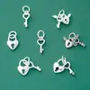 Plata de Ley S925 Plata Lisa Candado con Llave Colgante Accesorios Cuerda de Cuentas DIY Pulsera de Pareja Colgante Paquete de Materiales para Joyería