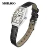 Reloj Retro de Alta Gama Moka con Números Romanos, Exquisito Reloj de Cuarzo con Correa de Cuero para Mujer, Reloj de Moda Impermeable con Forma de Barril